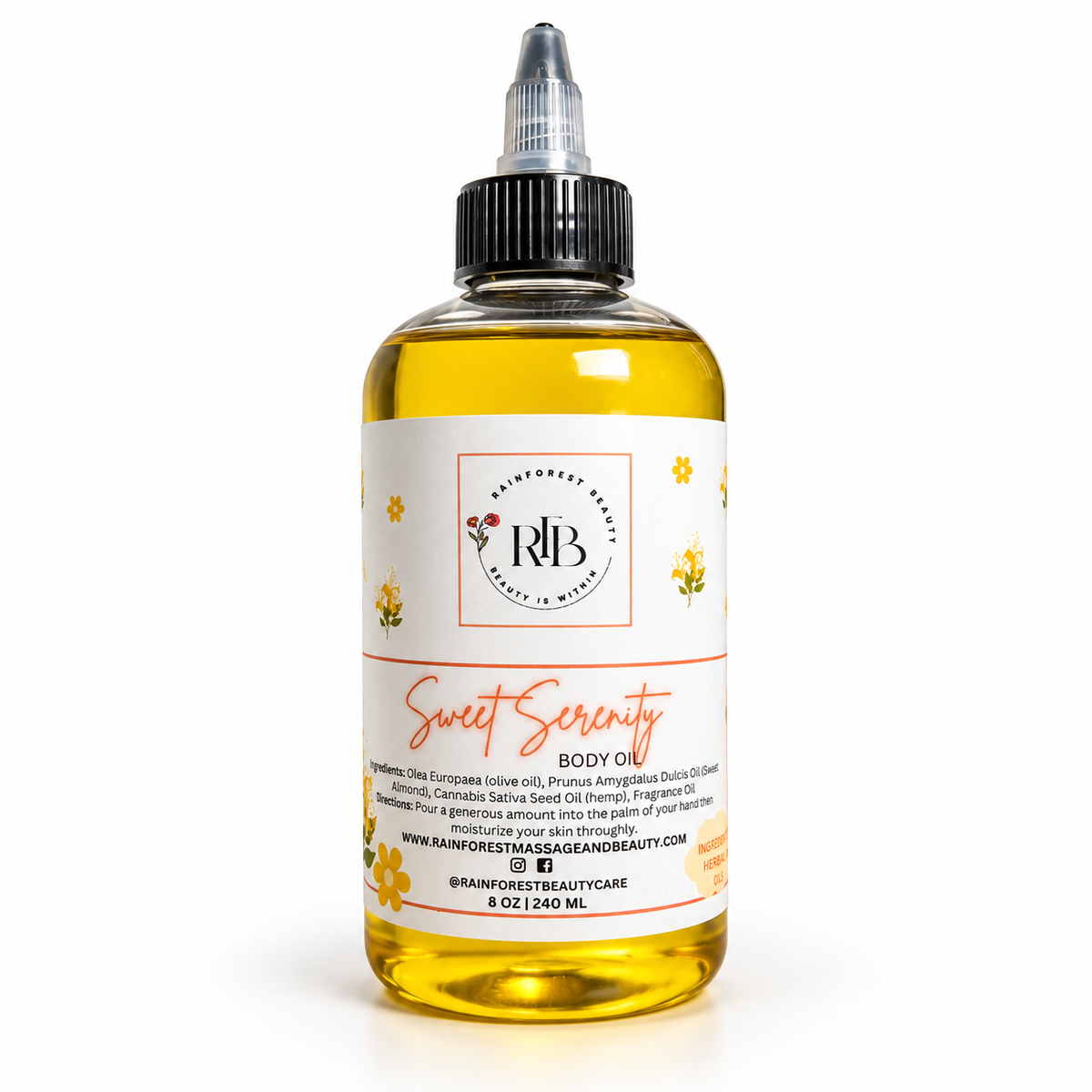 Sweet Serenity Body Oil on a white studio background